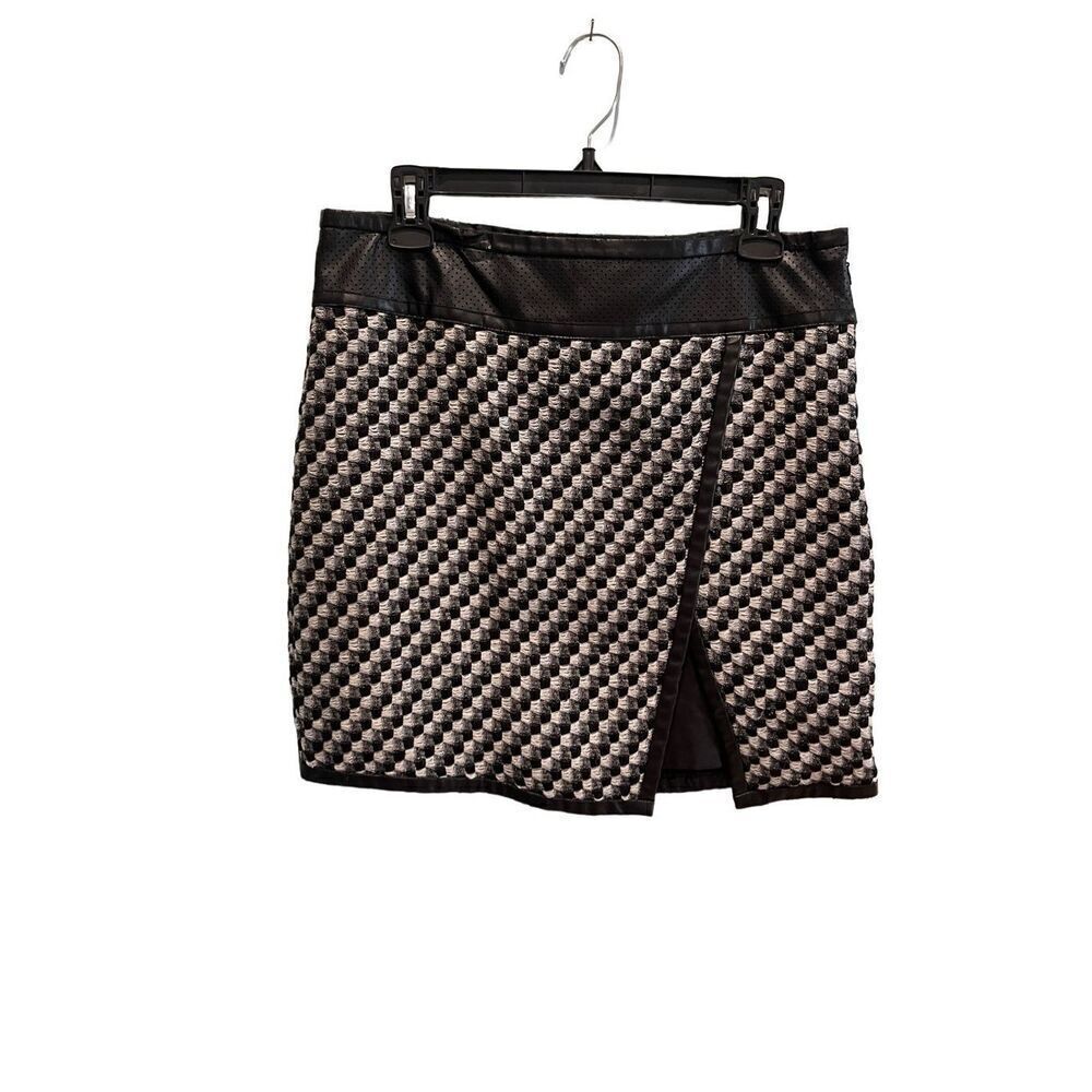 Ann Taylor faux wrap black and white skirt with faux leather trim - 8